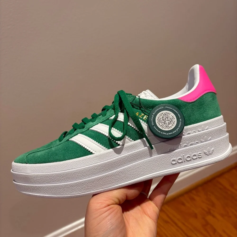 New Adidas Gazelle Bold ‘Green Lucid Pink’ Sneakers Womens 7 StockX Verified - Picture 6 of 11